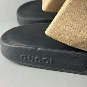 Authentic GUCCI GG Pattern Shower Sandals Black Leather x Rubber, Size 8 Gucci | Shoes | Authentic Gucci Gg Pattern Shower Sandals  main image 2